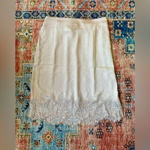 NWT Lace Trim Satin Midi Skirt